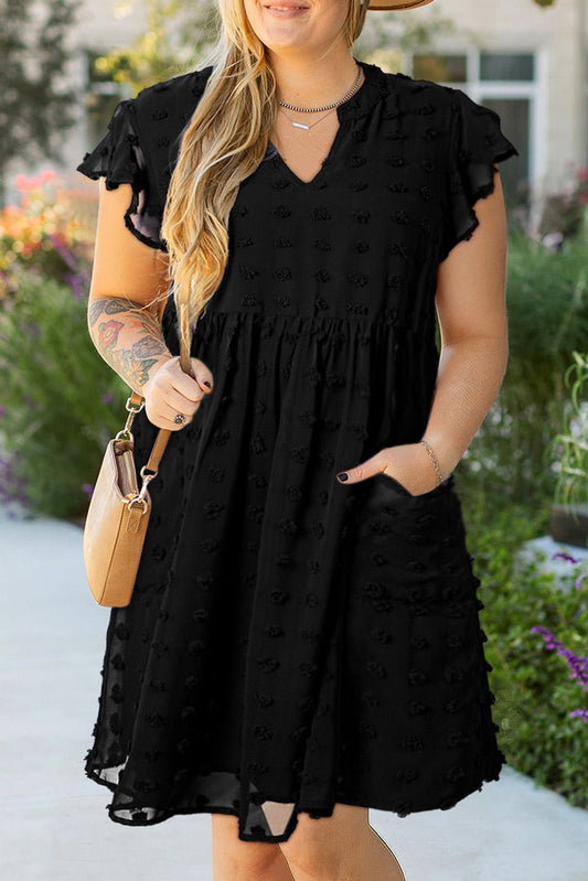 Lilith Plus Size Dotty Textured Ruffled Dress – Black Plus Size/Plus Size Dresses/Plus Size Mini Dresses for Shopify Collective (1 view)