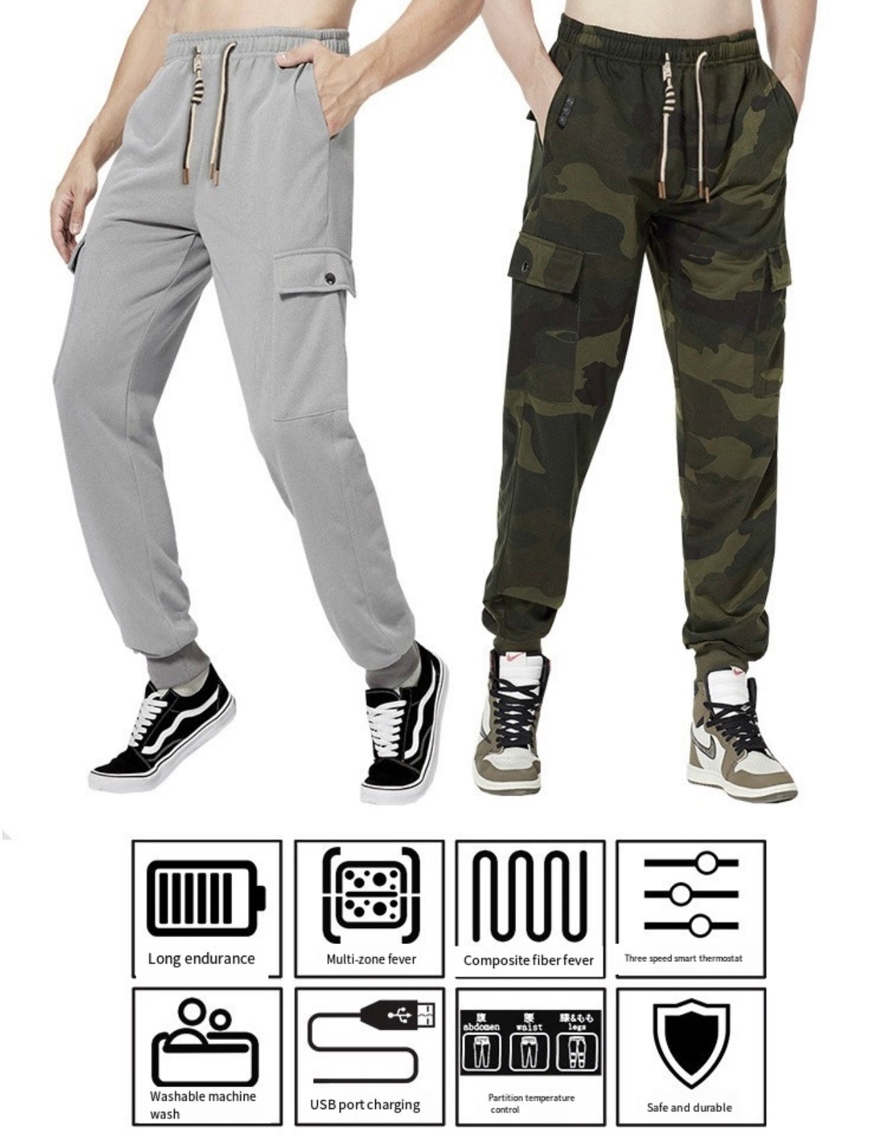 LITEGUEST™ Heated Cargo Multi - Pocket Pants for Outdoor Activities – Green Camouflage Pants for Apparel (6 view)