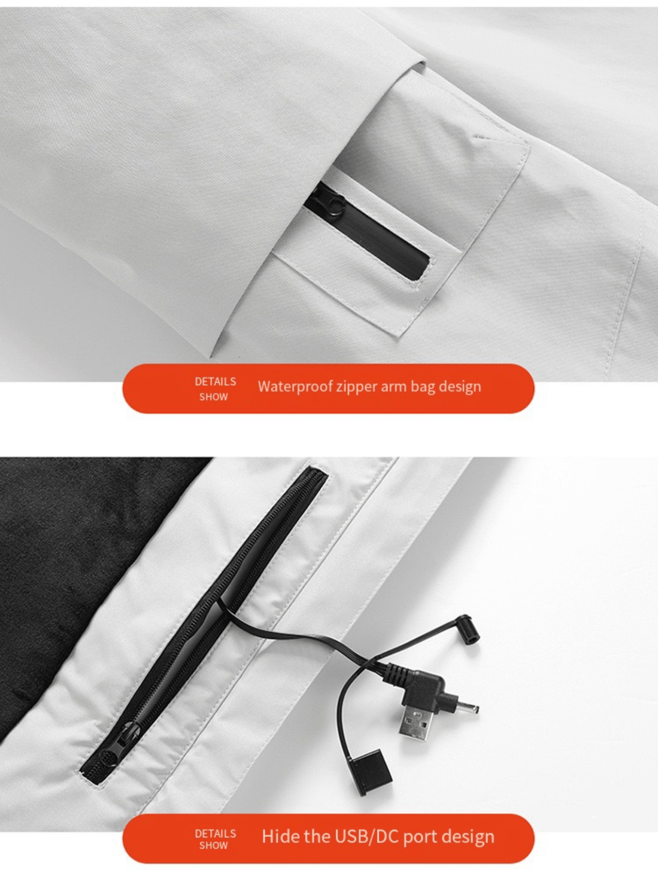 LITEGUEST™ Heated Jacket – 5 - Zone USB - Powered Outdoor Hiking Coat – Black Jacket for Apparel (15 view)