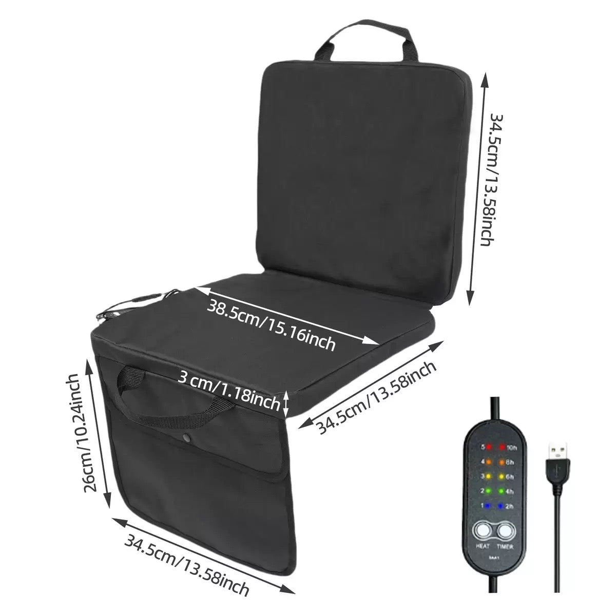 LITEGUEST USB Heated Stadium Seat Cushion Foldable Portable Chair Pad – Black Cushion for Camping Furniture (3 view)