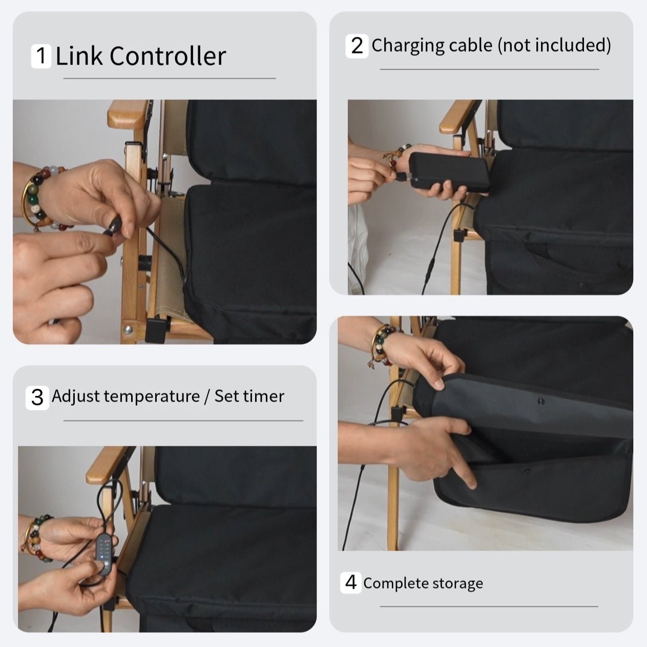 LITEGUEST USB Heated Stadium Seat Cushion Foldable Portable Chair Pad – Black Cushion for Camping Furniture (4 view)