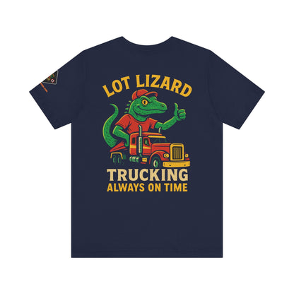 Lizard Trucking Tee – Always On Time | Funny Trucker Shirt – Black T-Shirt by Printify
