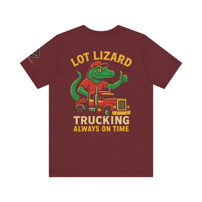 Lizard Trucking Tee – Always On Time | Funny Trucker Shirt – Oxblood Black T-Shirt by Printify