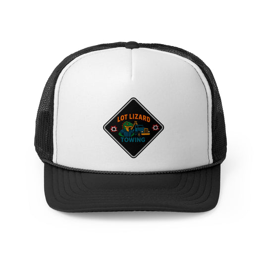Lot Lizard Towing Hat | Funny Road Sign Cap for Truckers – Black Hats for casual trucker (1 view)