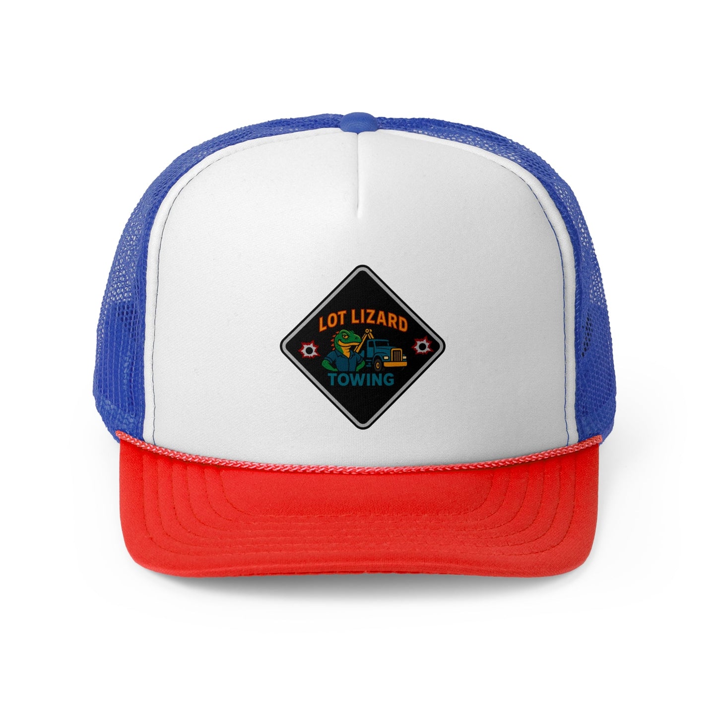 Lot Lizard Towing Hat | Funny Road Sign Cap for Truckers – Blue/Red Hats for casual trucker (14 view)