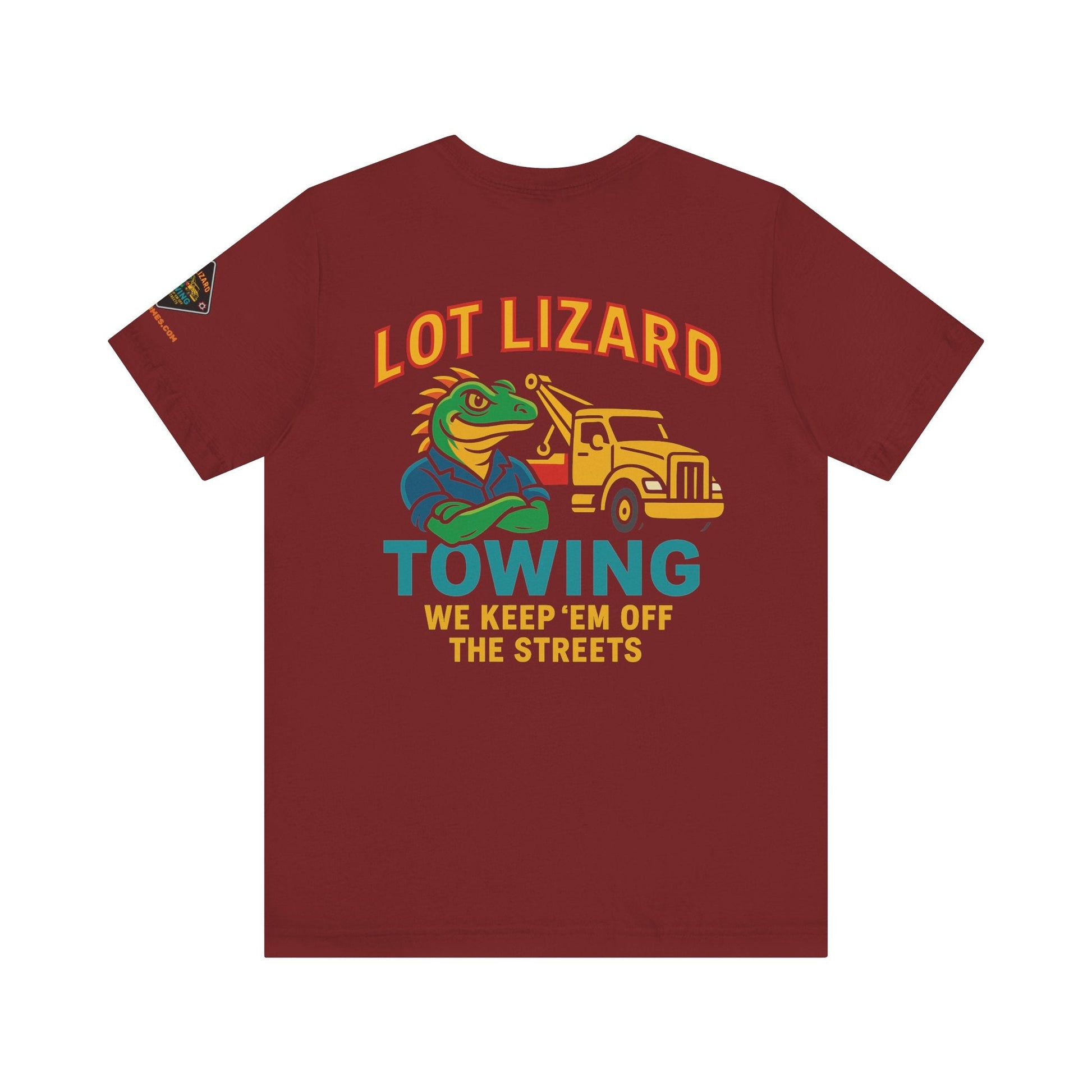 Lot Lizard Towing Tee – We Keep'em Off the Streets | Funny Trucker Shirt – Oxblood Black T-Shirt by Printify