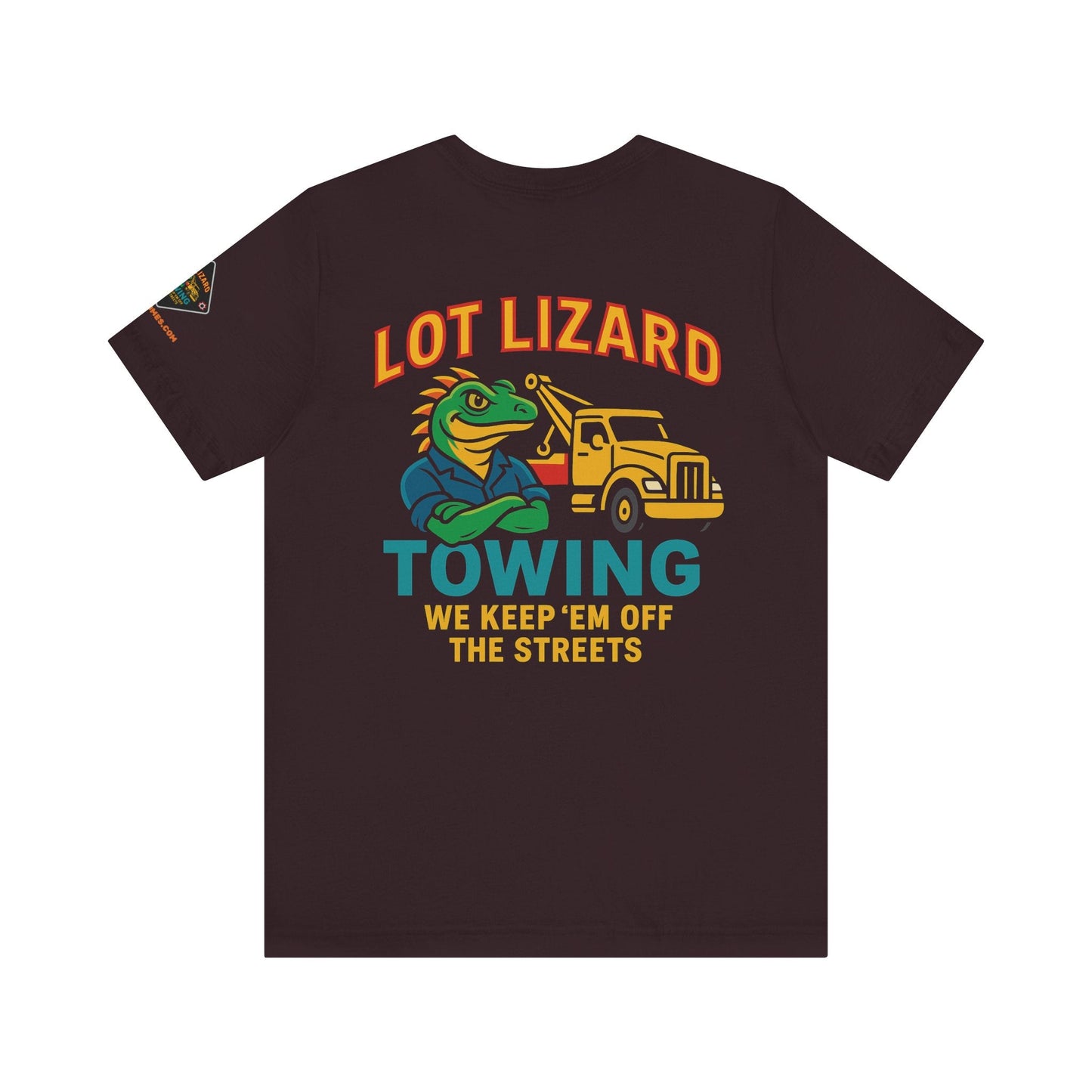 Lot Lizard Towing Tee – We Keep'em Off the Streets | Funny Trucker Shirt – Oxblood Black T-Shirt by Printify