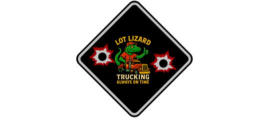 Lot Lizard Trucking Hat – Always on Time Trucker Cap | Bold Funny Road Sign Design for Diesel Junkies & Big Rig Fans – Black Hats for casual trucker (2 view)