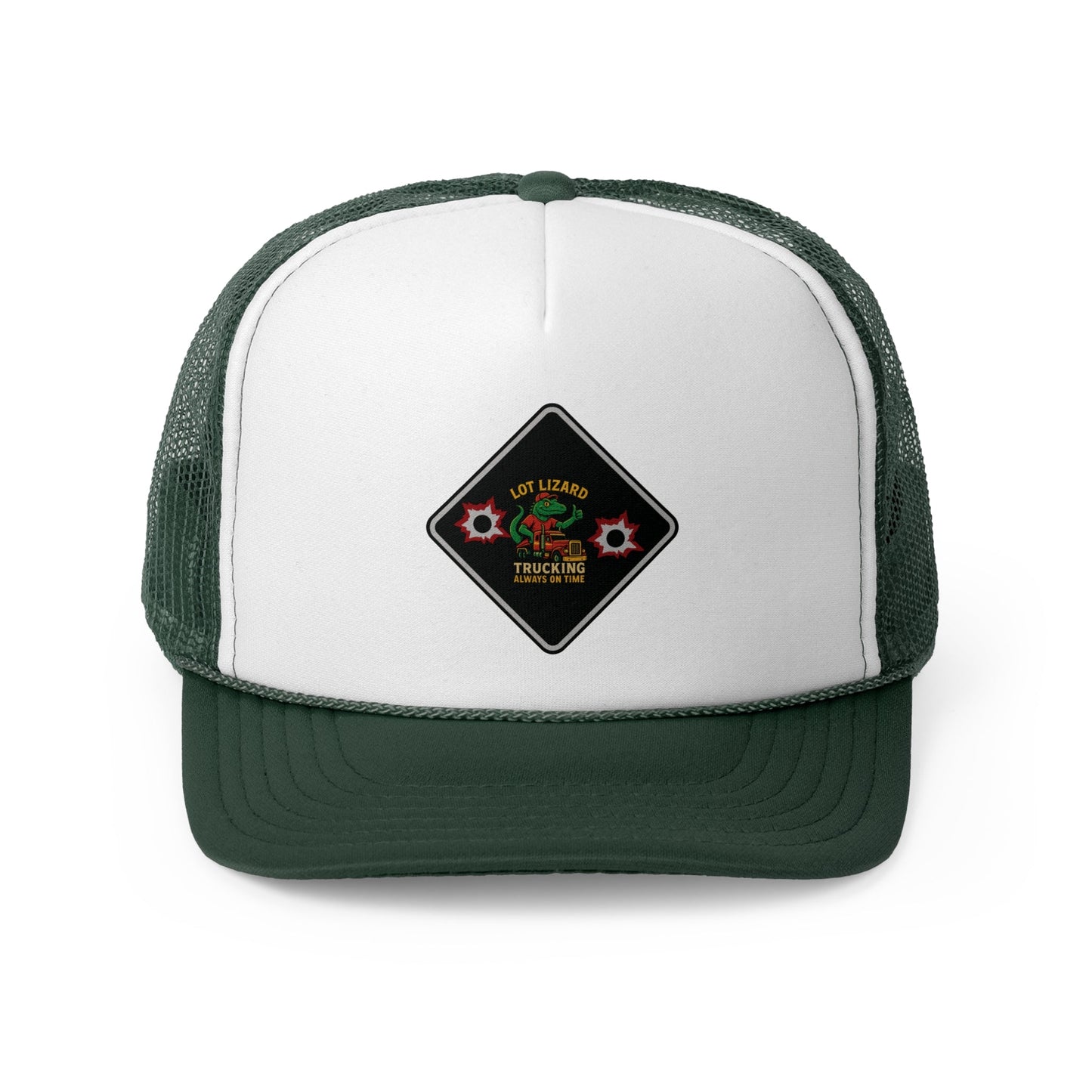 Lot Lizard Trucking Hat – Always on Time Trucker Cap | Bold Funny Road Sign Design for Diesel Junkies & Big Rig Fans – Dark Green Hats for casual trucker (18 view)