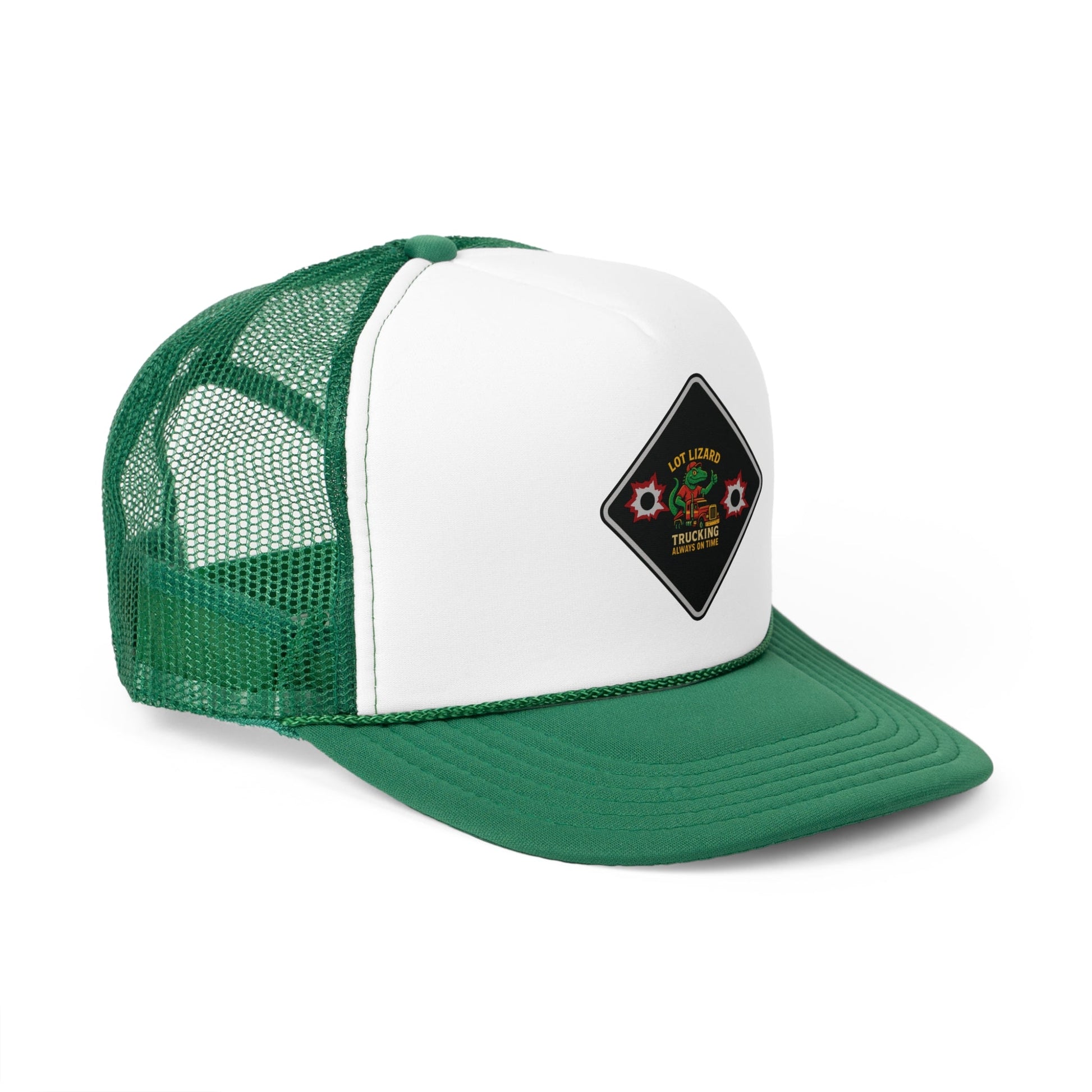 Lot Lizard Trucking Hat – Always on Time Trucker Cap | Bold Funny Road Sign Design for Diesel Junkies & Big Rig Fans – Green Hats for casual trucker (7 view)
