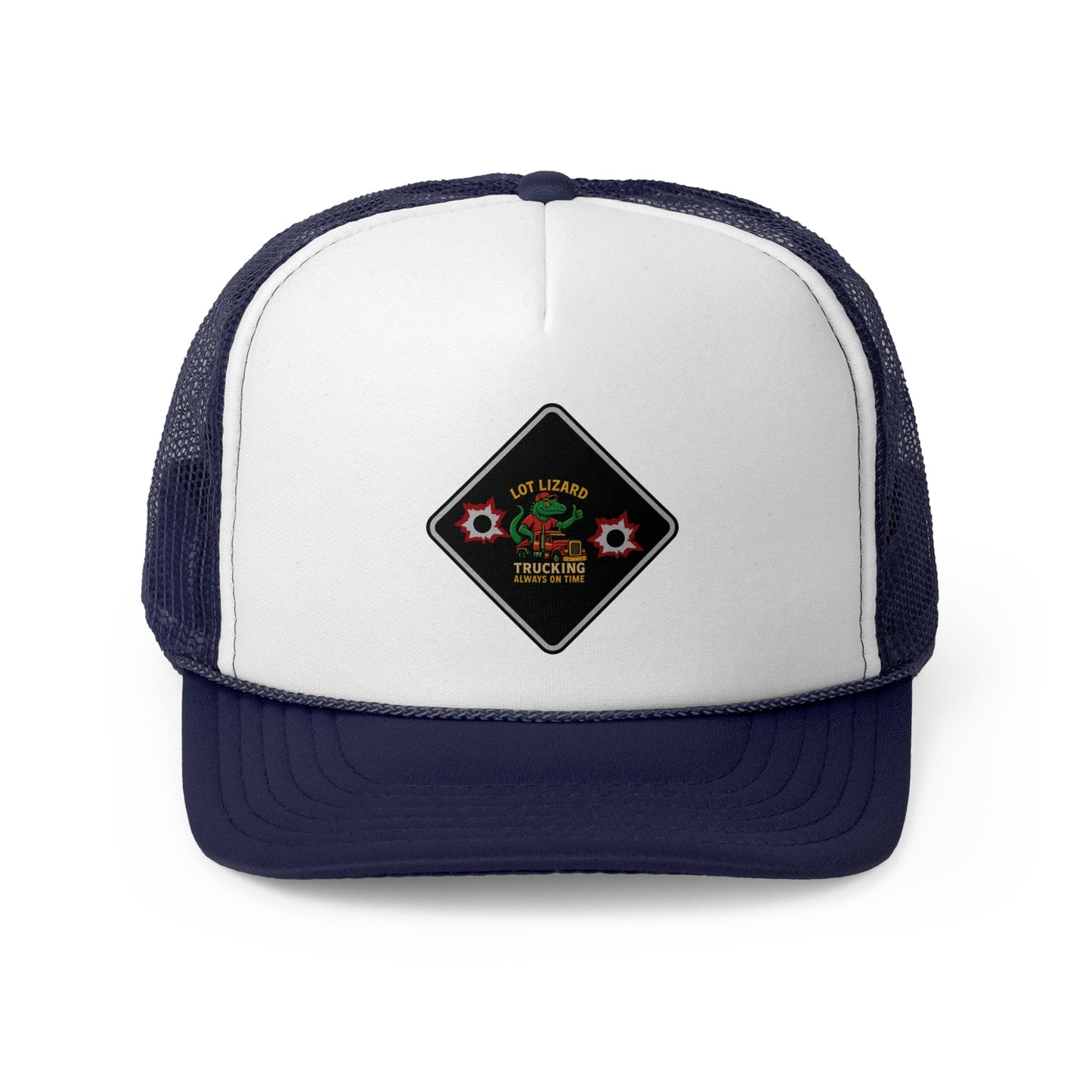 Lot Lizard Trucking Hat – Always on Time Trucker Cap | Bold Funny Road Sign Design for Diesel Junkies & Big Rig Fans – Dark Navy Hats for casual trucker (22 view)