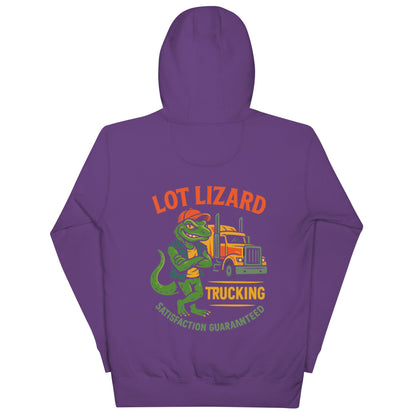 Lot Lizard Trucking Hoodie – Satisfaction Guaranteed | Funny Trucker Hoodie – Purple Hoodie for Lizard Designs (9 view)