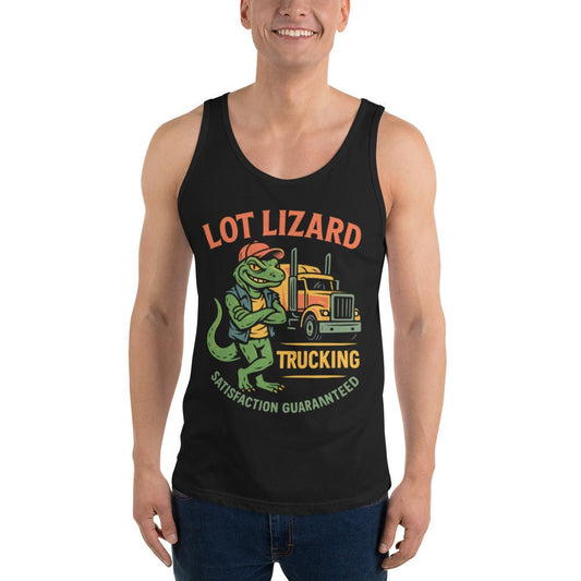Lot Lizard Trucking Tank Top – Satisfaction Guaranteed | Funny Trucker Shirt – XS Tank Top for Lizard Designs (2 view)