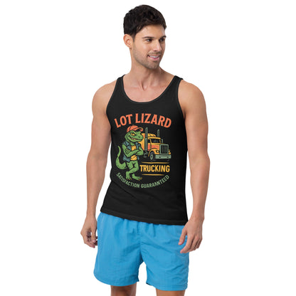 Lot Lizard Trucking Tank Top – Satisfaction Guaranteed | Funny Trucker Shirt – XS Tank Top for Lizard Designs (3 view)