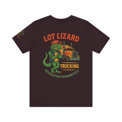 Lot Lizard Trucking Tee – Satisfaction Guaranteed | Funny Trucker Shirt – Black T-Shirt for Casual Everyday Wear (3 view)