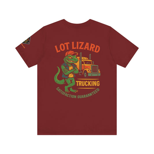 Lot Lizard Trucking Tee – Satisfaction Guaranteed | Funny Trucker Shirt – Black T-Shirt for Casual Everyday Wear (2 view)
