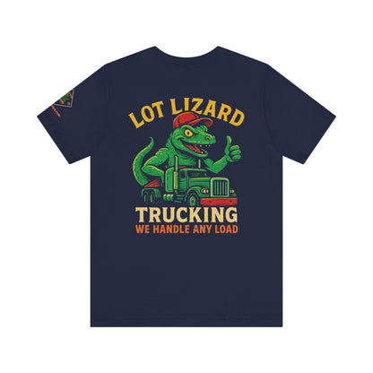 Lot Lizard Trucking Tee – We Handle Any Load with Style | Funny Trucker Shirt – Navy T-Shirt for Best Sellers (4 view)