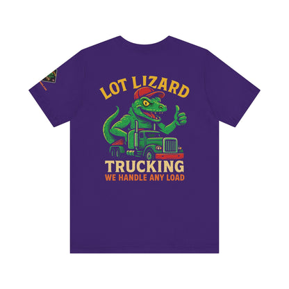 Lot Lizard Trucking Tee – We Handle Any Load with Style | Funny Trucker Shirt – Team Purple T-Shirt for Best Sellers (3 view)
