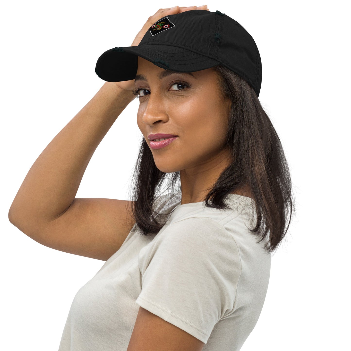 Lot Lizard Trucking Trucker Hat – Always On Time | Dark Hauler Edition Distressed Dad Hat – Black Hats for [design name] (4 view)