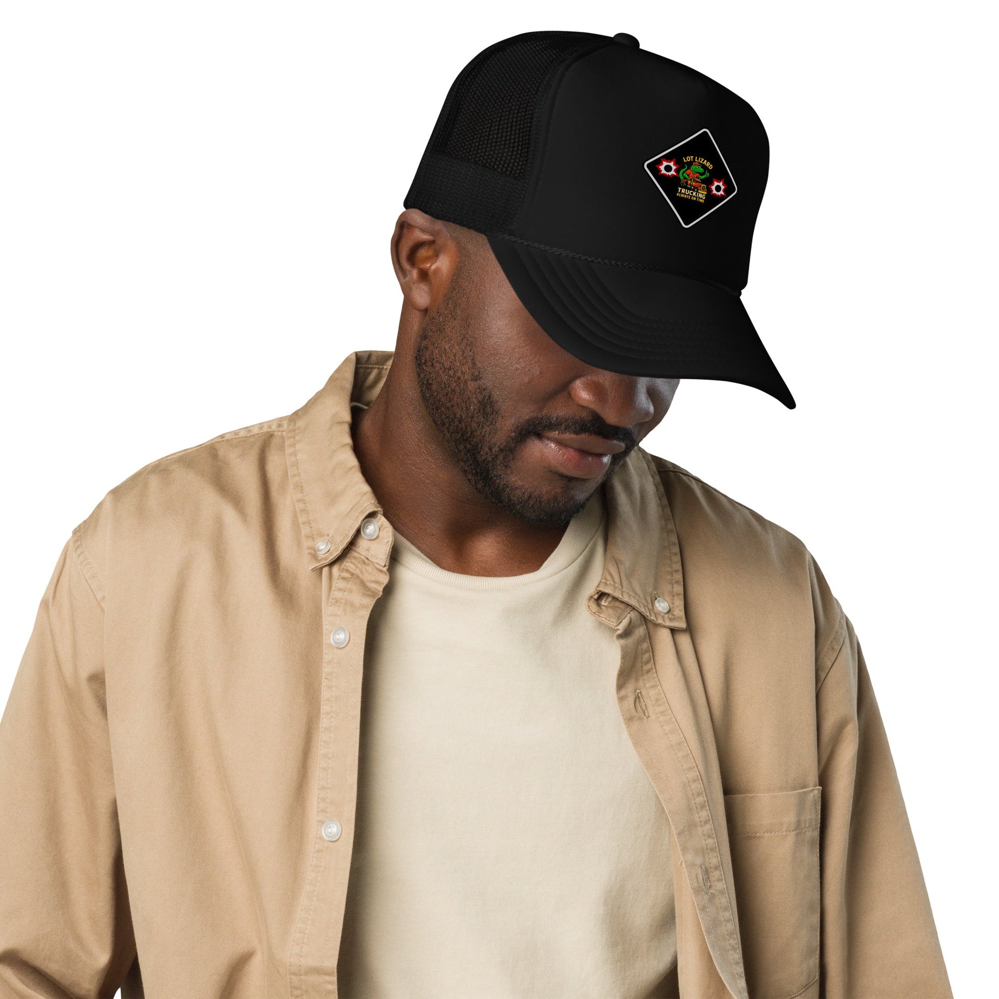 Lot Lizard Trucking Trucker Hat – Always On Time | Dark Hauler Edition – Black Hats for [design name] (1 view)