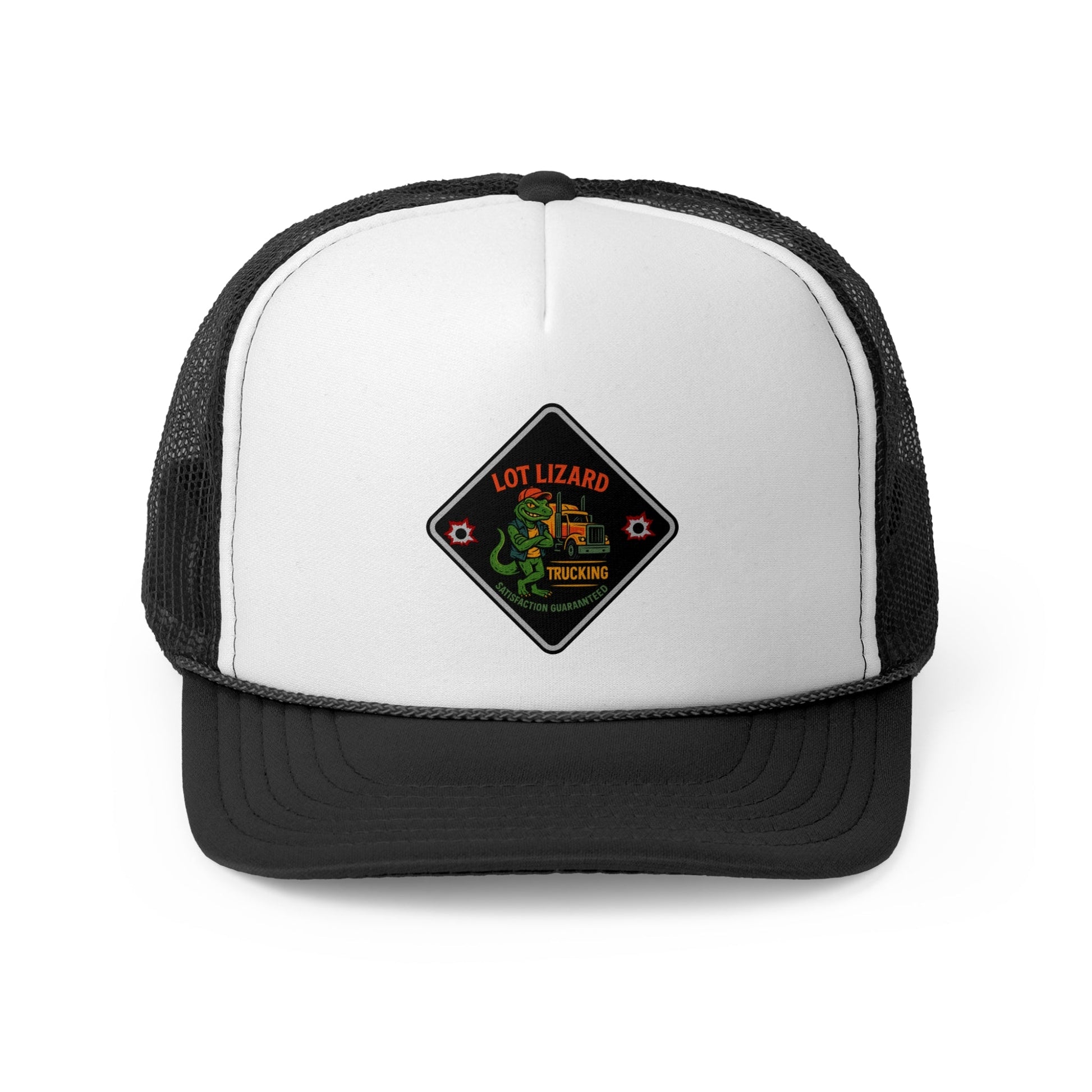 Lot Lizard Trucking Trucker Hat - Satisfaction Guaranteed | Funny Road Sign Cap for Truckers – Black Hats for casual trucker (1 view)