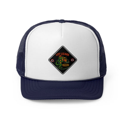 Lot Lizard Trucking Trucker Hat - Satisfaction Guaranteed | Funny Road Sign Cap for Truckers – Dark Navy Hats for casual trucker (3 view)
