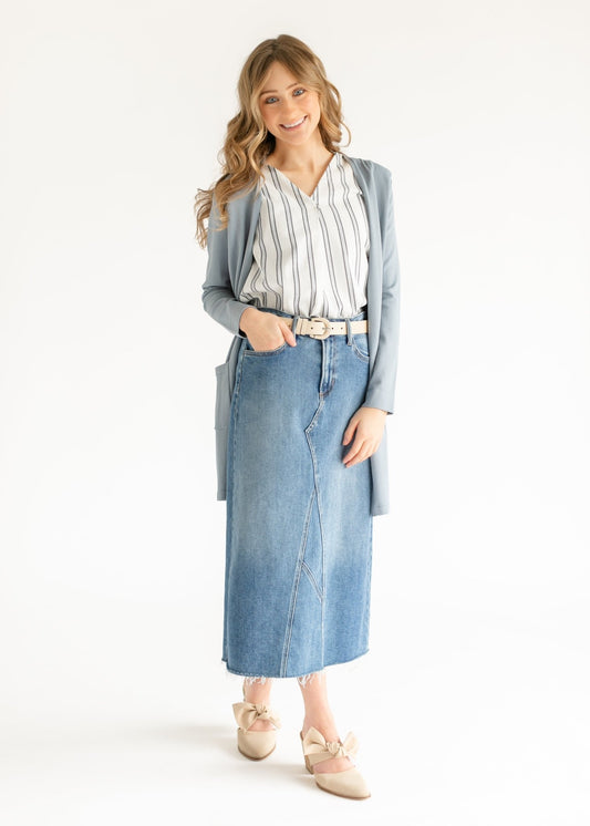 Madison Striped V - neck Short Sleeve Flowy Top – XS IC Tops for glow - up collection (2 view)