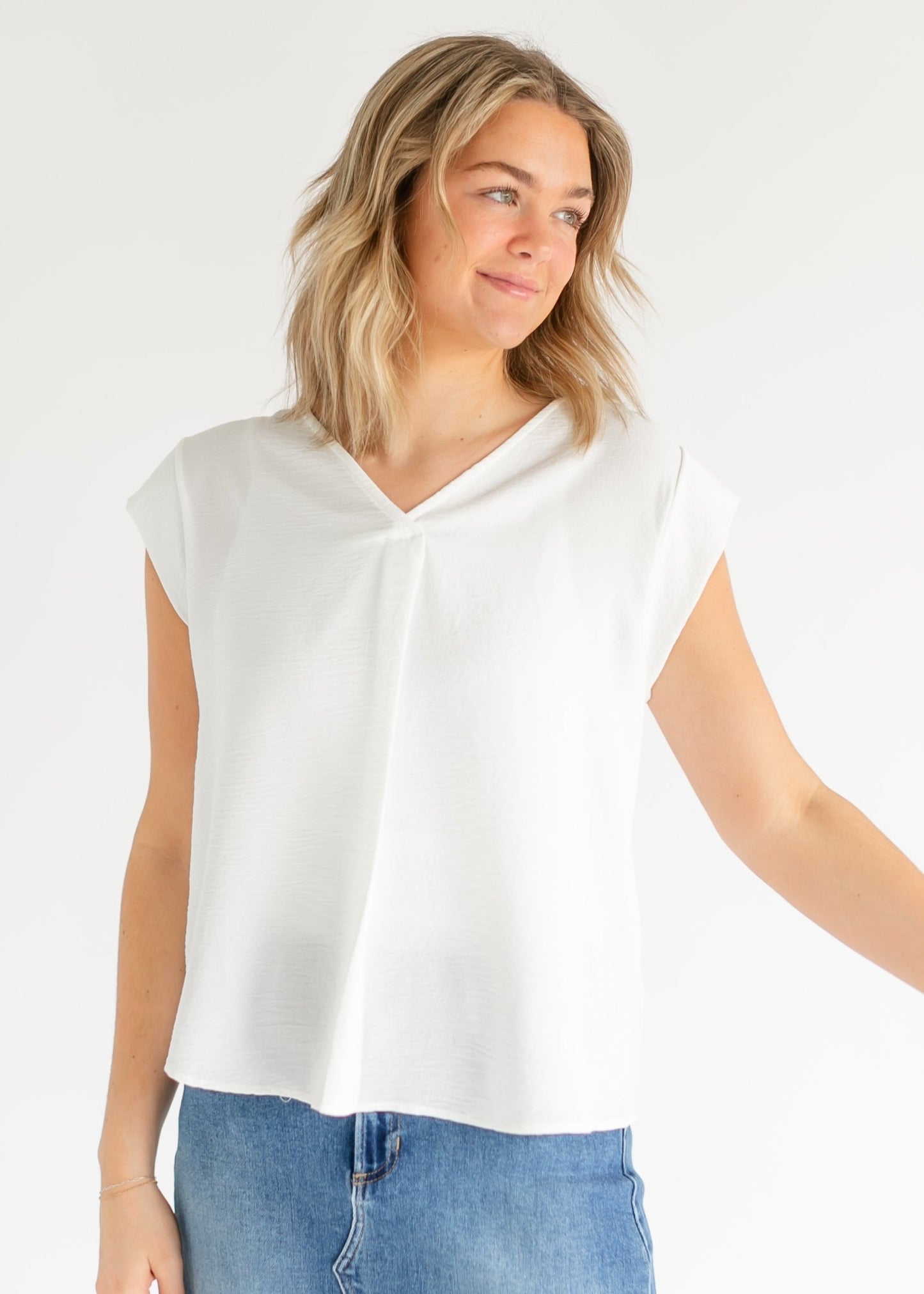 Madison V - neck Short Sleeve Flowy Top – XS IC Tops for glow - up collection (4 view)