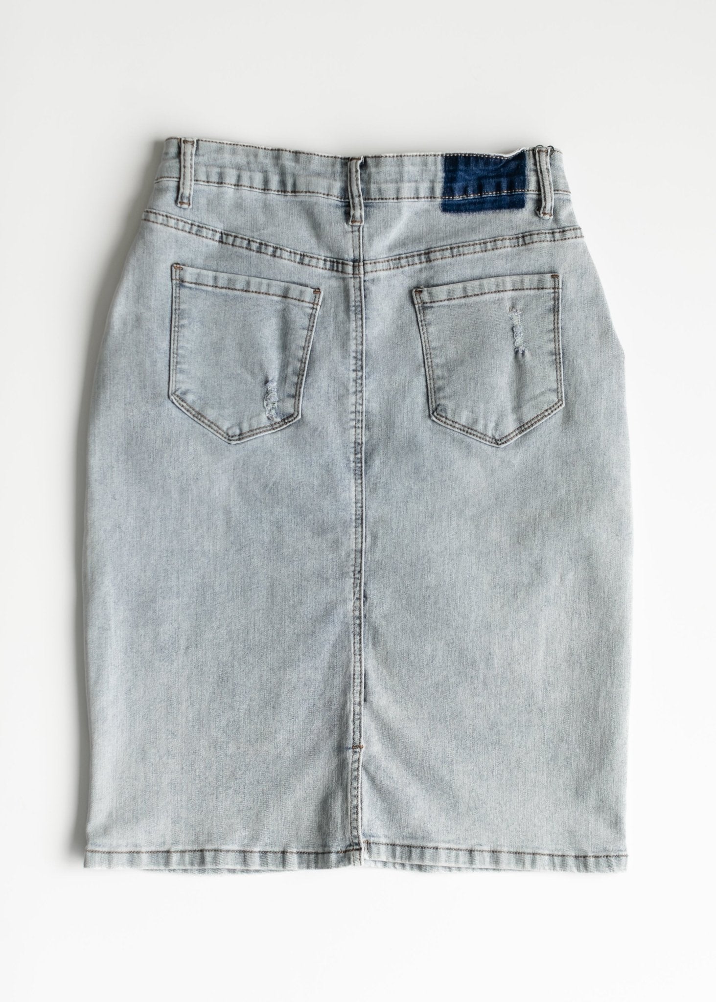 Maelia Distressed Denim Midi Skirt – 2 IC Skirts for glow - up collection (15 view)
