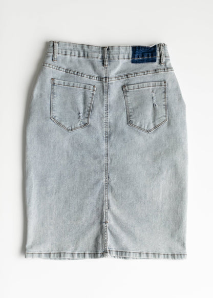 Maelia Distressed Denim Midi Skirt – 2 IC Skirts for glow - up collection (15 view)