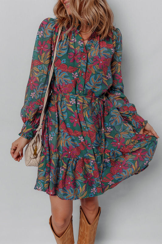 Maria Floral V Neck Puff Sleeve Dress – Green Dresses/Floral Dresses for Shopify Collective (1 view)