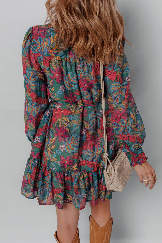 Maria Floral V Neck Puff Sleeve Dress – Green Dresses/Floral Dresses for Shopify Collective (2 view)