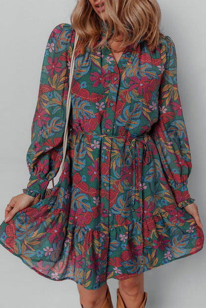 Maria Floral V Neck Puff Sleeve Dress – Green Dresses/Floral Dresses for Shopify Collective (6 view)