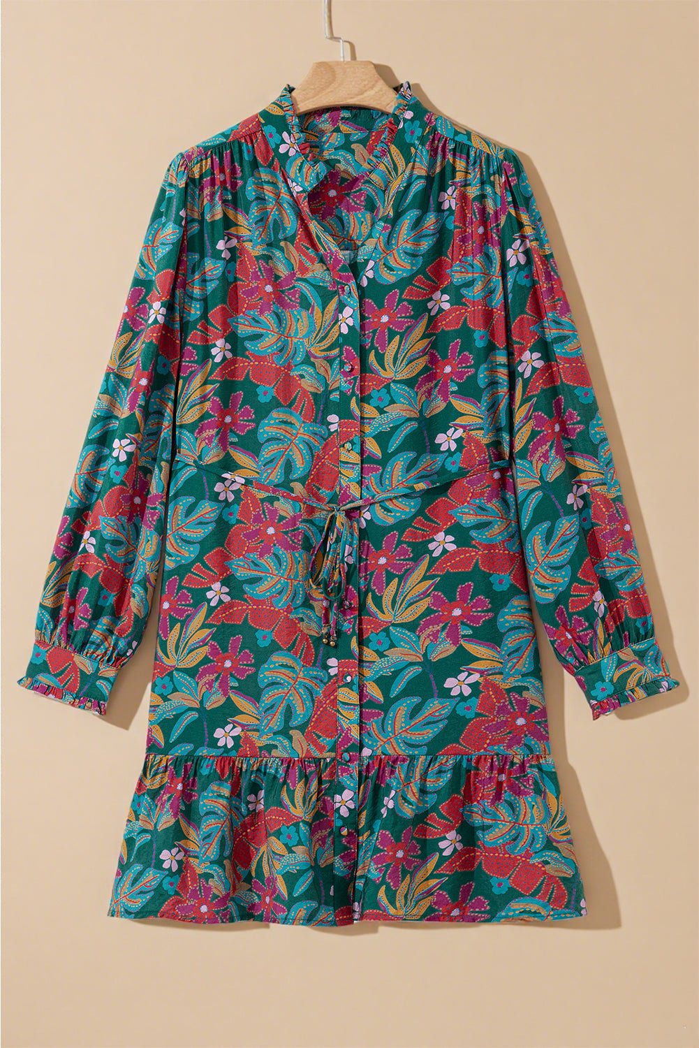 Maria Floral V Neck Puff Sleeve Dress – Green Dresses/Floral Dresses for Shopify Collective (7 view)