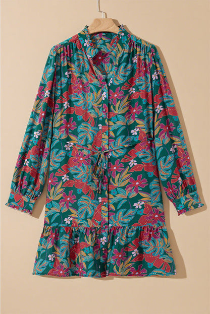 Maria Floral V Neck Puff Sleeve Dress – Green Dresses/Floral Dresses for Shopify Collective (7 view)