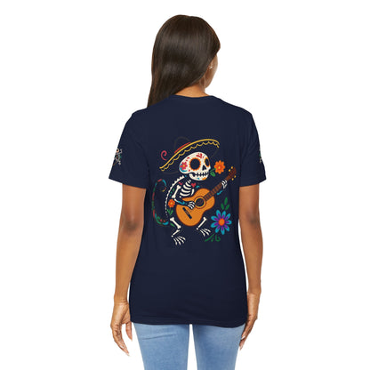 Mariachi Lizard Skeleton Tee – Day of the Dead Vibes | Halloween Graphic Shirt – Oxblood Black T-Shirt by Printify