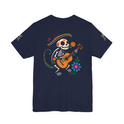 Mariachi Lizard Skeleton Tee – Day of the Dead Vibes | Halloween Graphic Shirt – Oxblood Black T-Shirt by Printify