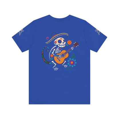Mariachi Lizard Skeleton Tee – Day of the Dead Vibes | Halloween Graphic Shirt – Oxblood Black T-Shirt by Printify