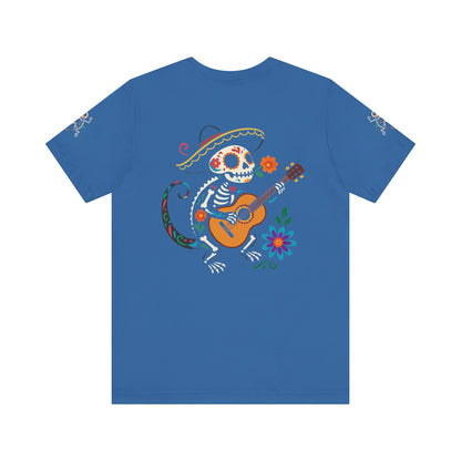 Mariachi Lizard Skeleton Tee – Day of the Dead Vibes | Halloween Graphic Shirt – Oxblood Black T-Shirt by Printify