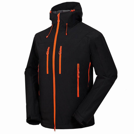 Men’s Soft Shell Outdoor Jacket – Windproof, Water - Resistant Hiking Coat with Hood – Black Coats & Jackets for Apparel and Accessories (2 view)