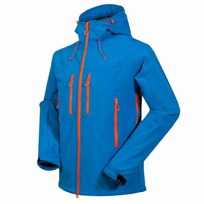 Men’s Soft Shell Outdoor Jacket – Windproof, Water - Resistant Hiking Coat with Hood – Blue Coats & Jackets for Apparel and Accessories (7 view)