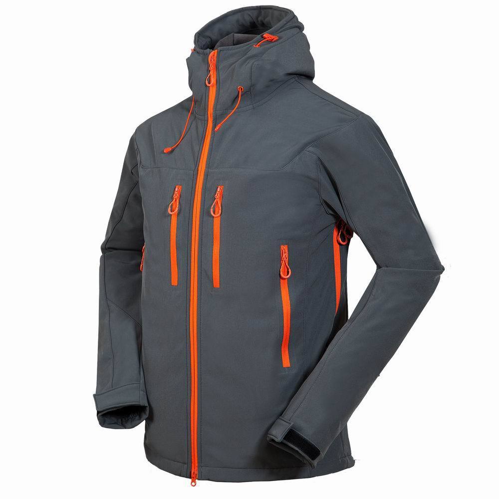 Men’s Soft Shell Outdoor Jacket – Windproof, Water - Resistant Hiking Coat with Hood – Gray Coats & Jackets for Apparel and Accessories (6 view)