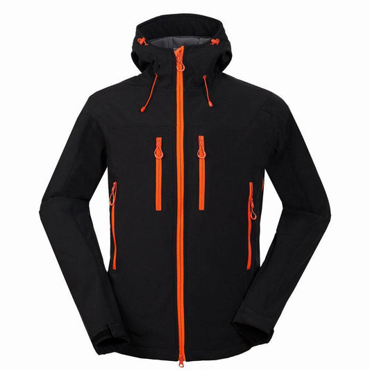 Men’s Soft Shell Outdoor Jacket – Windproof, Water - Resistant Hiking Coat with Hood – Black Coats & Jackets for Apparel and Accessories (1 view)