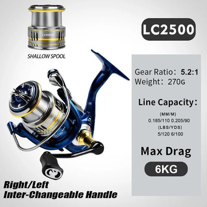 Metal Spinning Fishing Reel – 5.2:1 Gear Ratio, Baitcasting & Ocean Boat Ready | Fishing Gear – LC2500 for ExtendedShip (8 view)