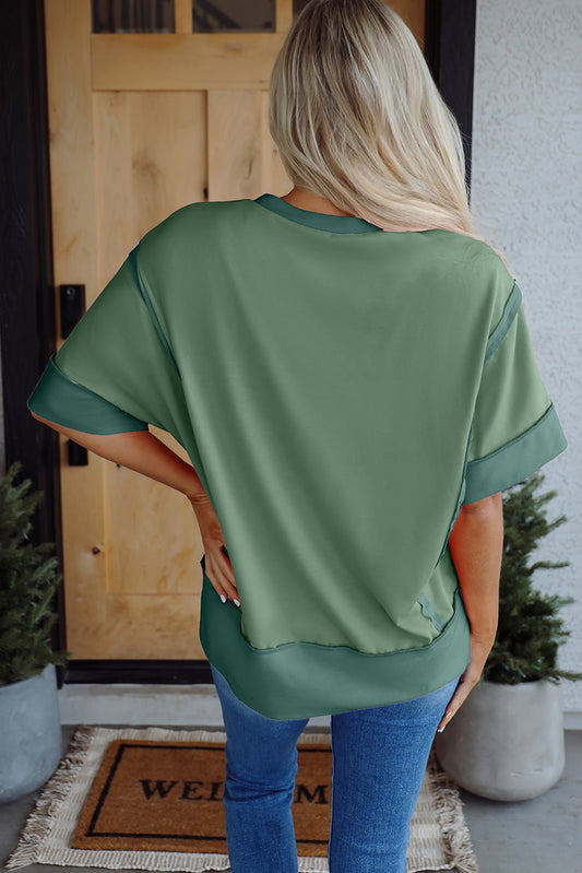 Mikaela Half Sleeve Raw Seam Split Top – Smoke Green Tops/Tops & Tees for Shopify Collective (2 view)