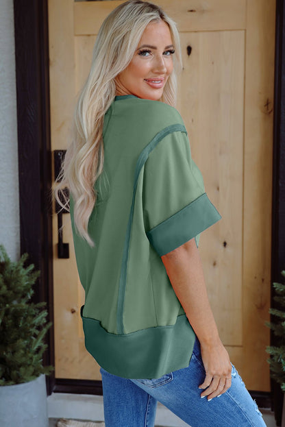 Mikaela Half Sleeve Raw Seam Split Top – Smoke Green Tops/Tops & Tees for Shopify Collective (3 view)