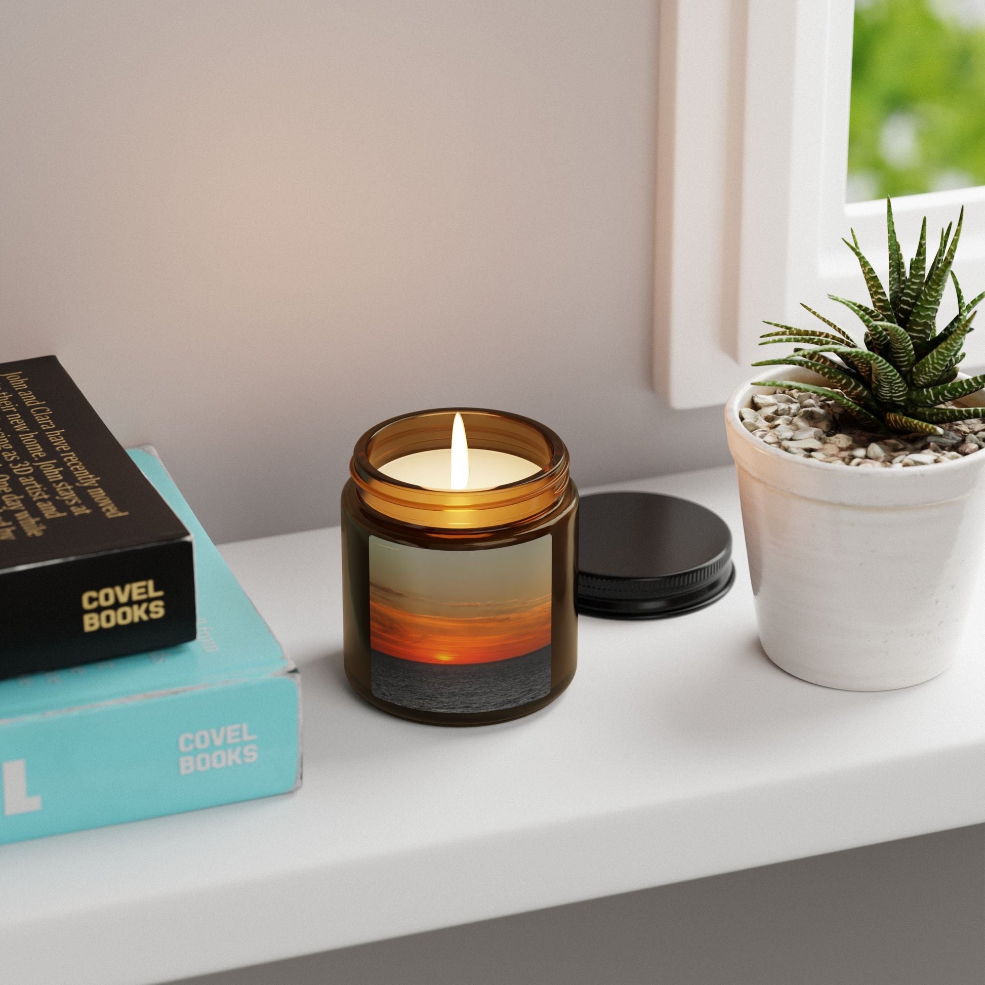 Molten Horizon – Fiery Sunset Ocean Candle with Photo Label | Bold & Cozy Scented Jar Candle – 9oz Home Decor for amber jar candle (5 view)