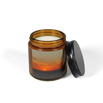 Molten Horizon – Fiery Sunset Ocean Candle with Photo Label | Bold & Cozy Scented Jar Candle – 9oz Home Decor for amber jar candle (3 view)