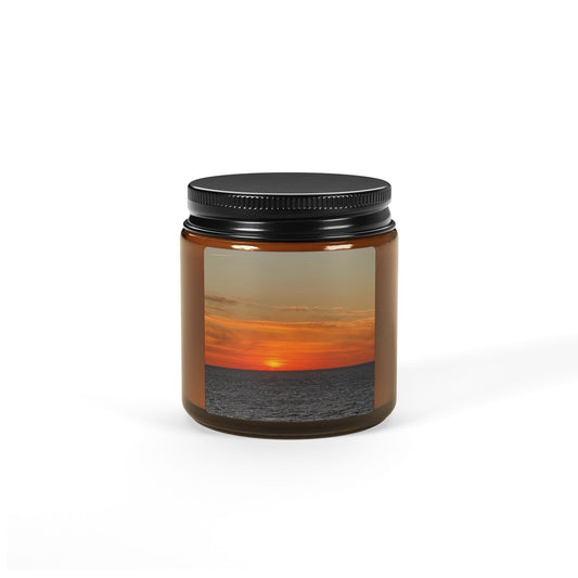 Molten Horizon – Fiery Sunset Ocean Candle with Photo Label | Bold & Cozy Scented Jar Candle – 4oz Home Decor for amber jar candle (1 view)