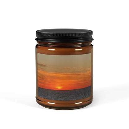 Molten Horizon – Fiery Sunset Ocean Candle with Photo Label | Bold & Cozy Scented Jar Candle – 9oz Home Decor for amber jar candle (2 view)